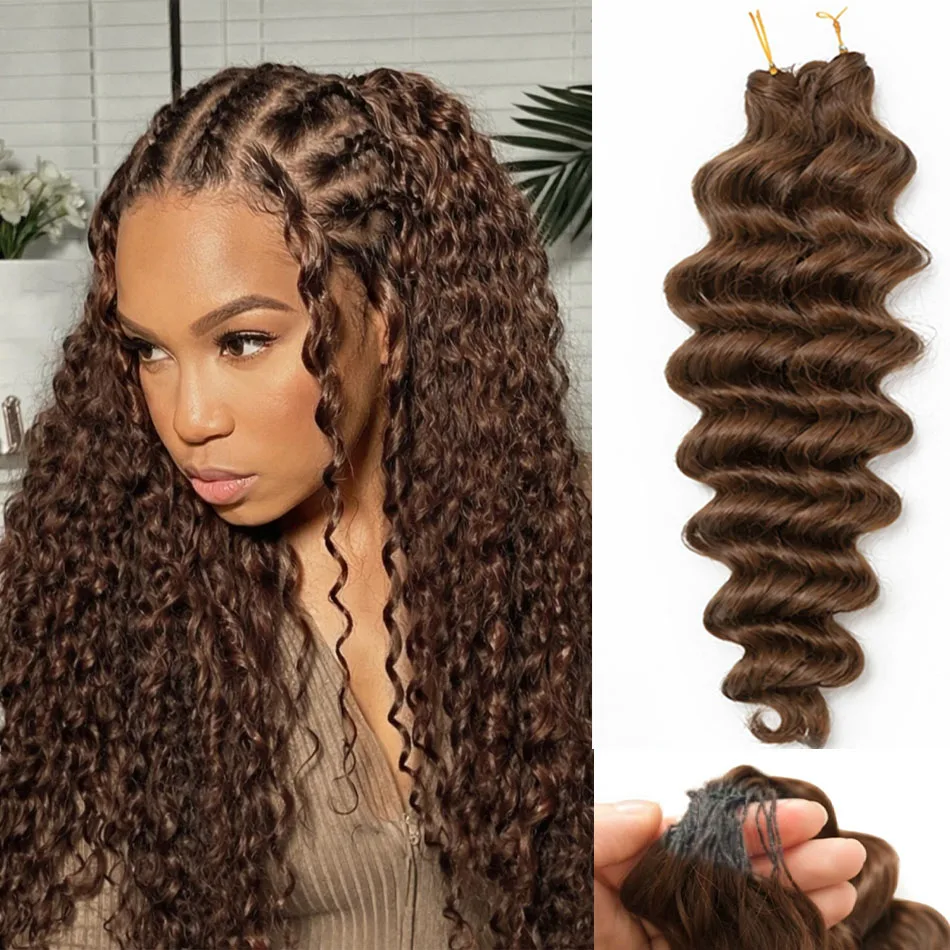 

# Наращивание волос крючком 4 Miracle Knots: Темно-коричневые, глубокие волны, предварительно разделенные, без узлов, глубокие кудри, волосы для плетения крючком Feather Crochet Braid