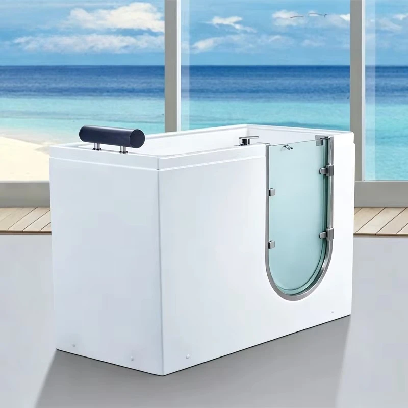 Modern Rectangle Freestanding Walk In Whirlpool Air Bubble Massage Bathtub Portable Acrylic Soaking Tub For Hotel Elderly Use