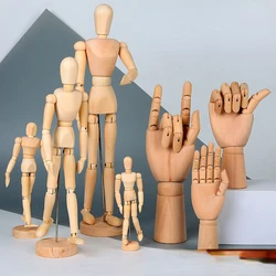 Wooden Sketch Mannequin Desktop Room Decoration Hand Figurines Rotatable Joint Hand Model Drawing Office Home Bookcase Decorate