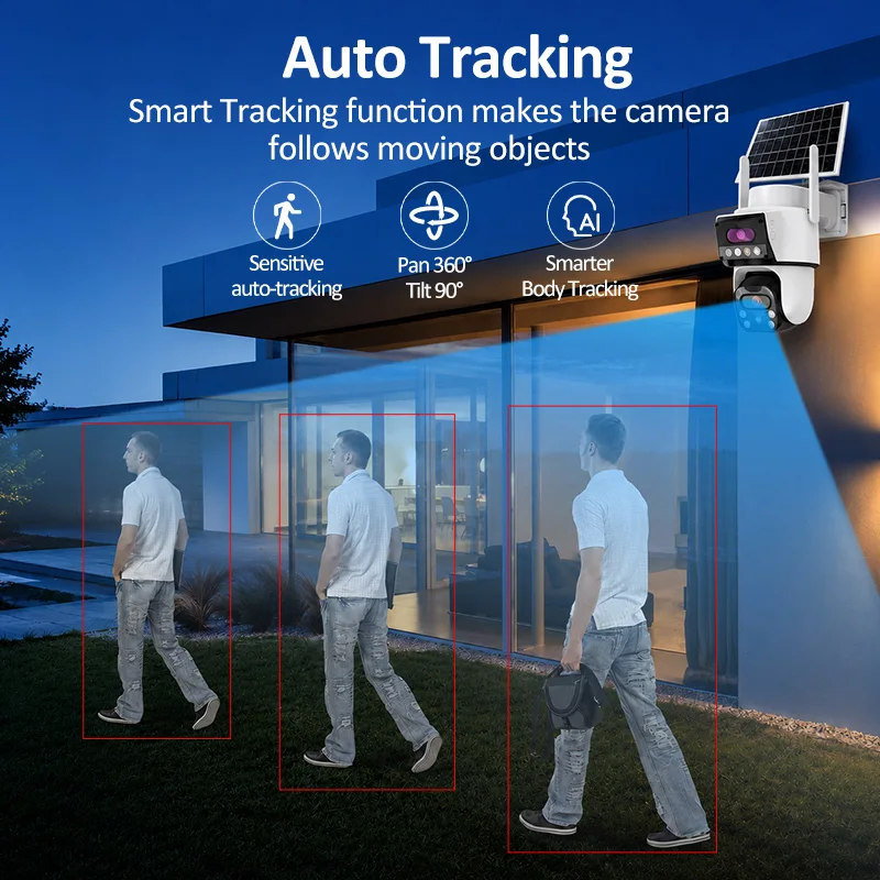 8MP 4G SIM Solar Security Camera Dual Lens Outdoor Wireless CCTV Camera with Solar Panel Low Power Waterproof Home Surveillance