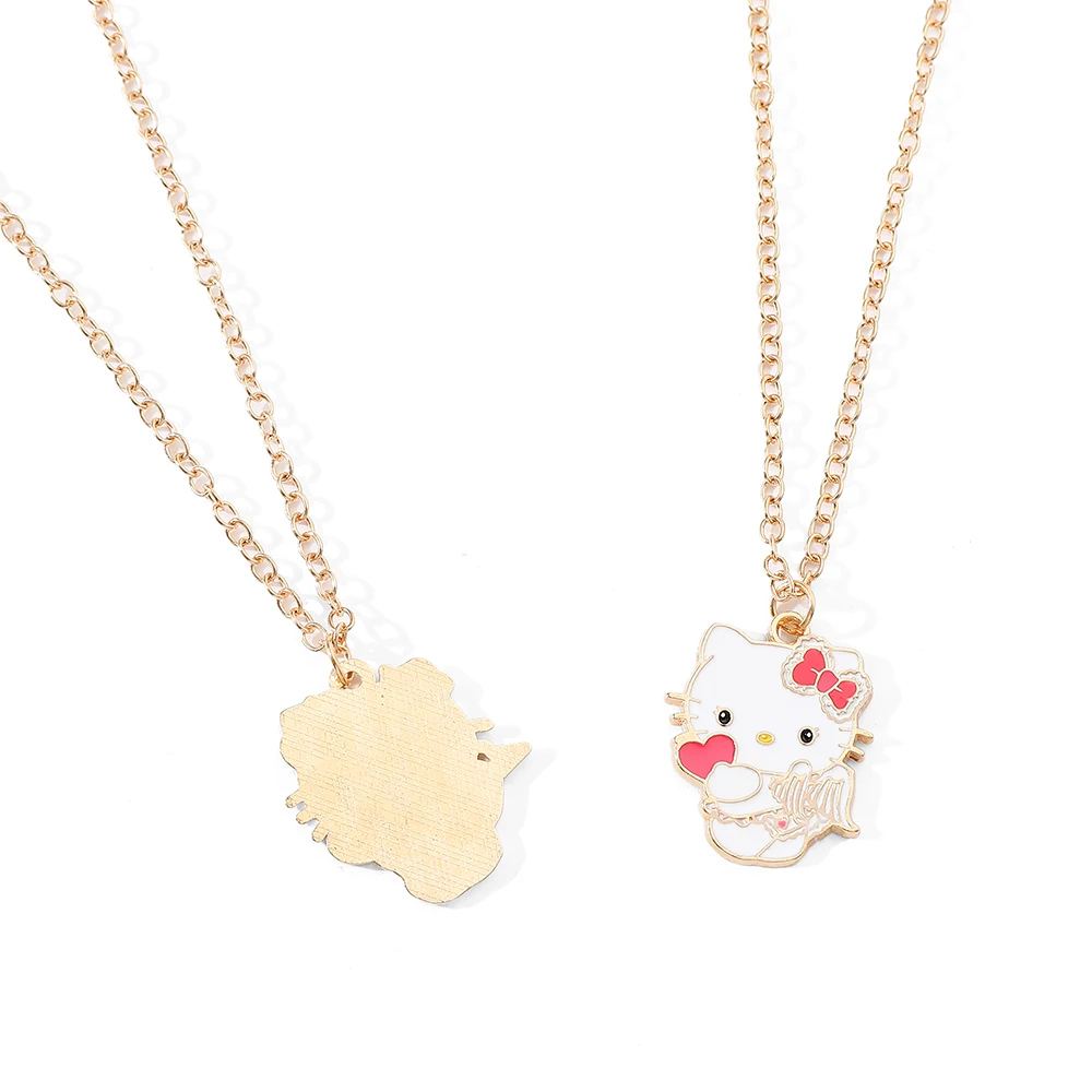 3Pcs Kawaii Sanrio Anime Hello Kitty Alloy Necklace Cartoon KT Cat Pendant Girl Sexy Collar Chain Jewelry Gift for Girlfriend