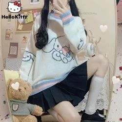 Sanrio Cinnamoroll maglione autunno inverno Y2k cartone animato giapponese Anime College Style adorabile Pullover manica lunga lavorato a maglia Top Casual