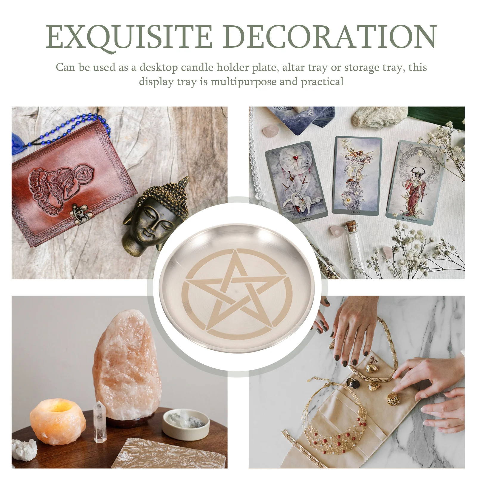 

Pentagram Pattern Metal Altar Tray Iron Storage Decorative Holder Multipurpose Plate Pentagram Plate