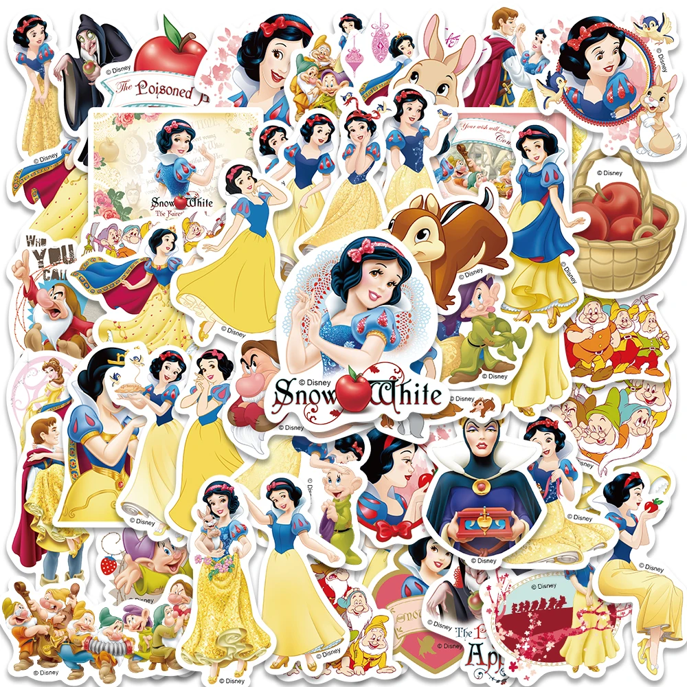 50PCS Disney Cute Snow White Dwarfs Classic Cartoon Stickers Aesthetic Decals Laptop Scrapbook Case Fridge Decoration Sticker