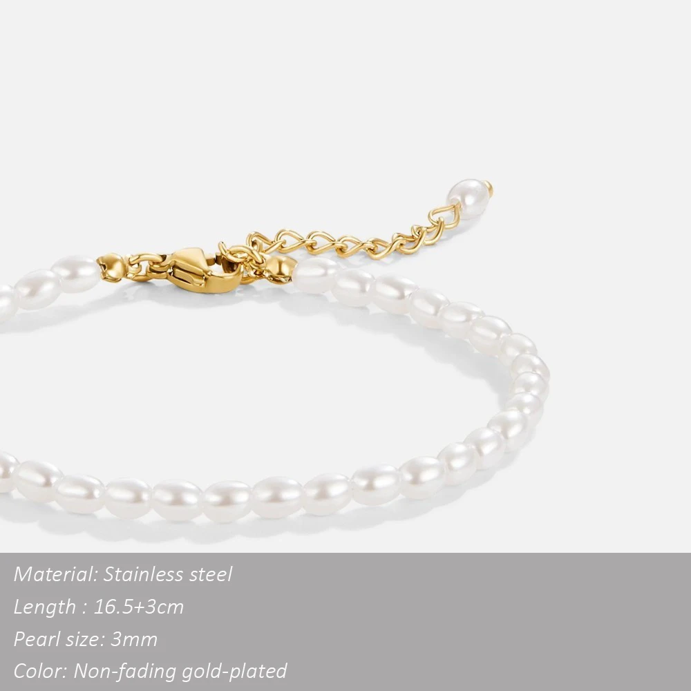 Vintage 3MM Imitation Pearls Bracelet for Women Stainless Steel Chain Bracelet Girls Ladies Gift Fashion Jewelry Wholesale