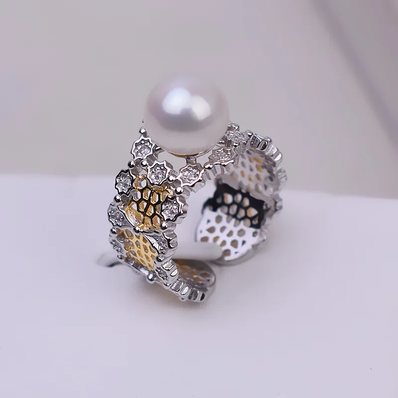 

S925 Sterling Silver Adjustable Finger Ring Mountings Base Setting Findings Jewelry Mount Accessories for 7-9mm Pearls