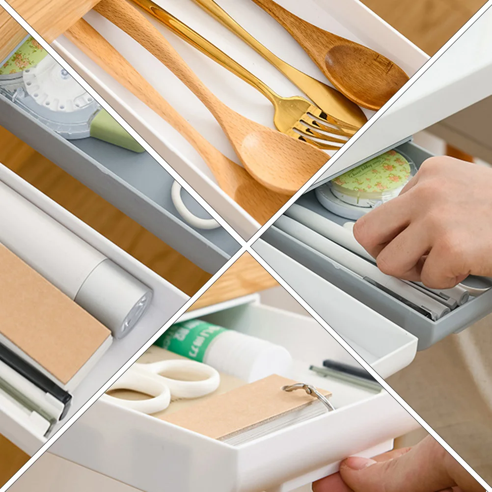 2Pcs Large Pencil Box Creative ABS Material Adhesive Drawer Storage for Stationery Keys Jewelry Desktop Organizer Under Table