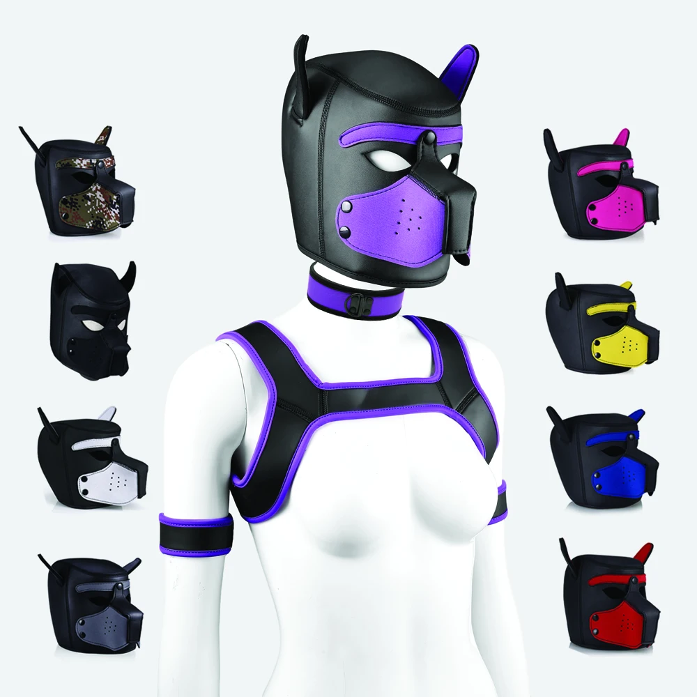 Topeng Kepala Anjing Ukuran XL Bahan PU Baru, Penutup Wajah Penuh untuk Cosplay Fetish, Kostum Seksi untuk Pria Wanita, Pesta Halloween