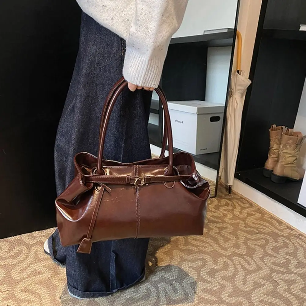 

Korean Style Vintage Shoulder Bag Tote Bag PU Leather Large Capacity Handbag Large Capacity Solid Color Underarm Packs Women