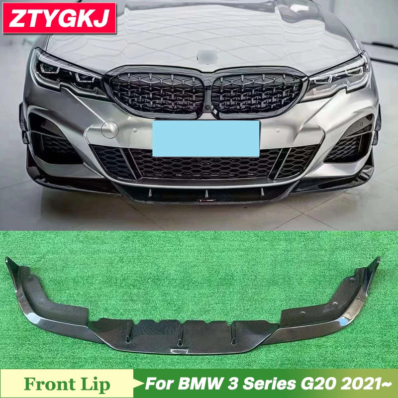 TK Style High Quality Carbon Fiber Material Front Bumper Lip Spoiler Trims For BMW 3 Series G20 2020 Up