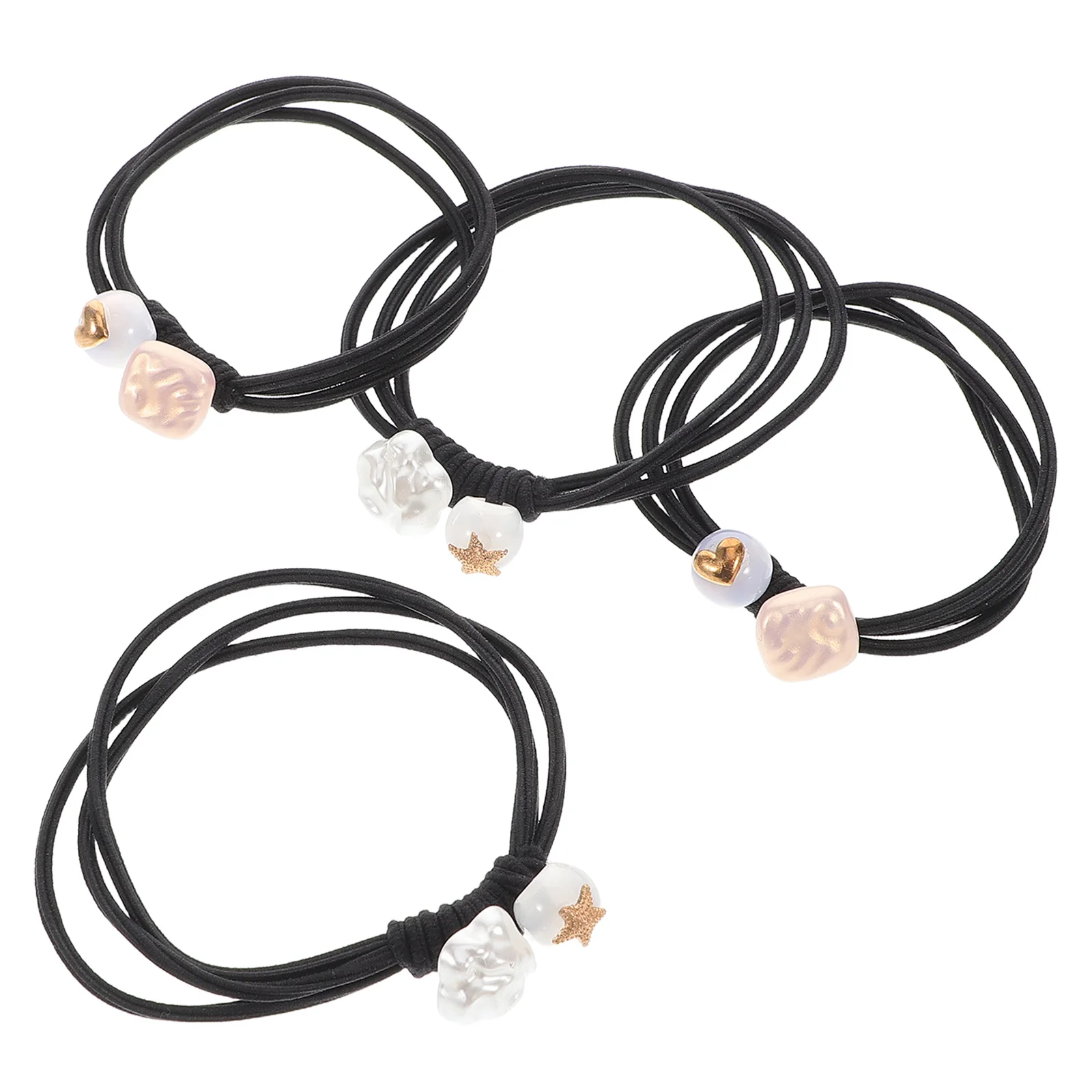 

4Pcs Stylish Hair Ties with Heart Star Knots High Elastic Rubber Bands for Braids Ponytails Soft Hair Ropes for Women