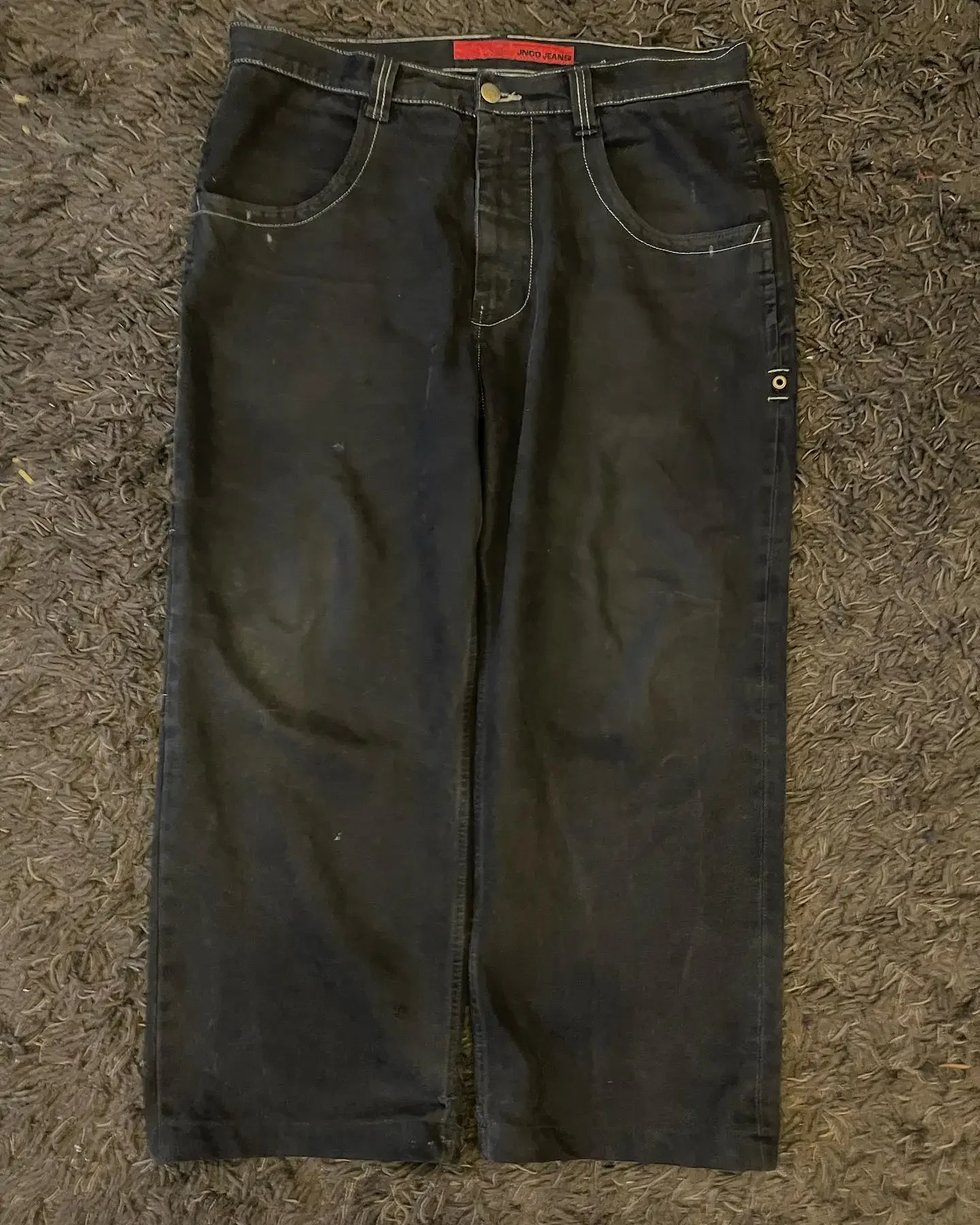 Джинсы JNCO мужские в стиле ретро, уличная одежда, мешковатые джинсы с графической вышивкой черепа в стиле хип-хоп, черные брюки в готическом стиле с завышенной талией