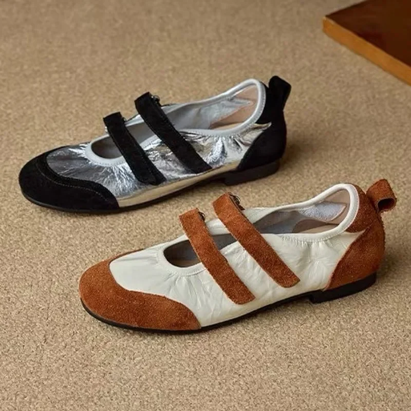 

Удобная спортивная обувь Мэри Джейн, женская лоскутная обувь с двойной пряжкой, мягкая повседневная обувь Solee, модные разноцветные женские туфли на плоской подошве с круглым носком