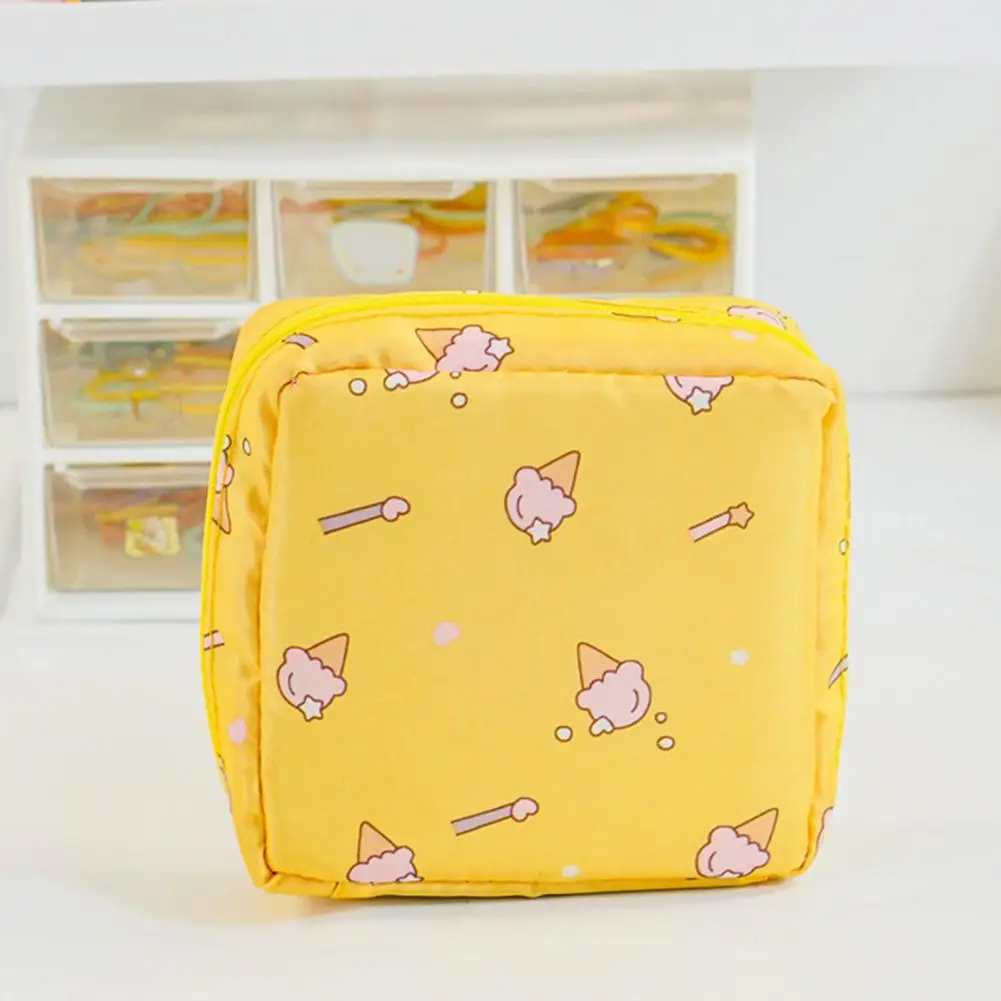 

Zippered Tampon Case Cartoon Print Napkin Storage Bag with Zipper Closure Wrist Strap Capacity Cosmetic Organizer for Earphone