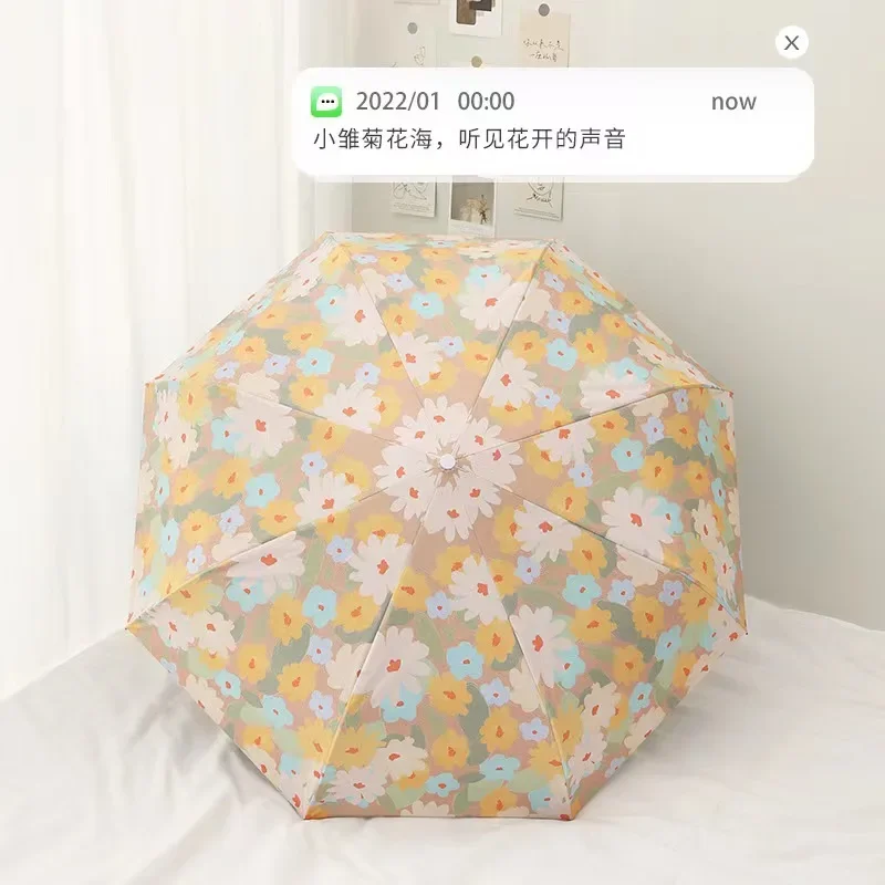 Japanese Small Daisy Fully Automatic Umbrella, Folding Vinyl Sun Umbrella, Sunscreen, Anti-UV, Student Clear Umbrella