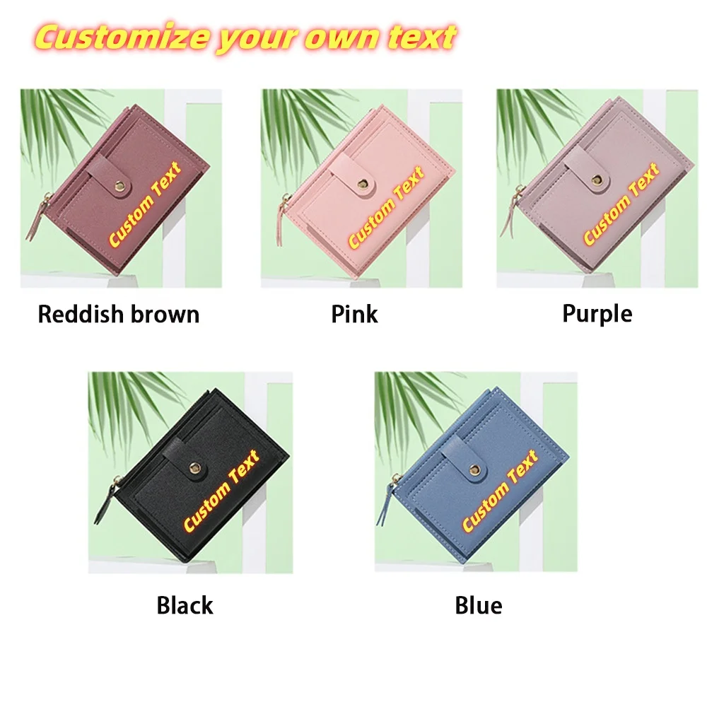 

Customized Personalized Light Luxury Fashion Women Wallet Cute Solid Color Credit Card Coin Purse Pu Leather Free Engraving Gift