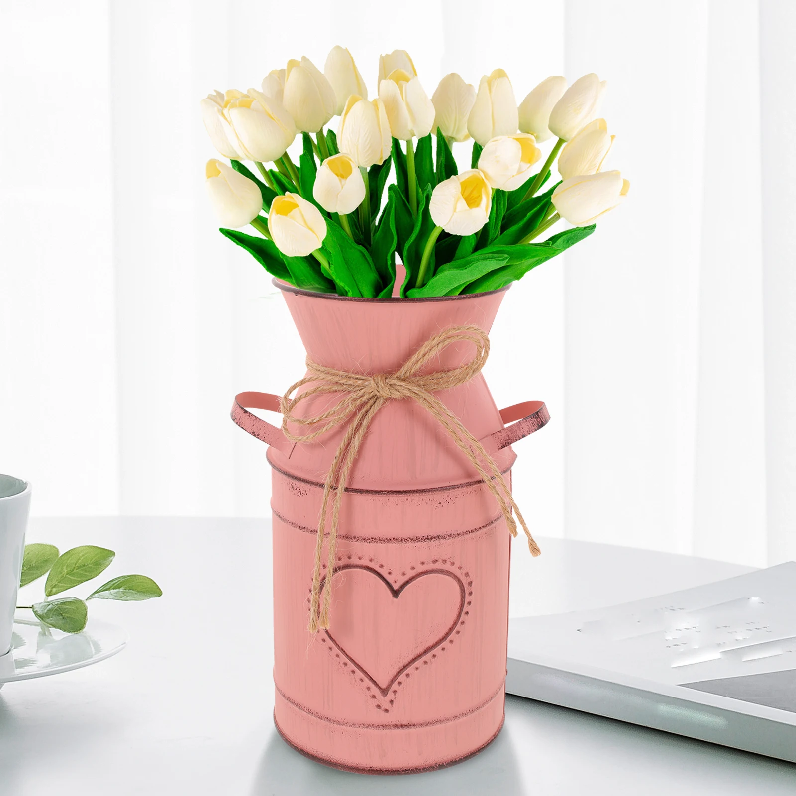 

Vintage Iron Flower Pot Rustic Metal Flower Bucket Decorative Jug for Home Office Window Dried Fresh Flowers Arrangement