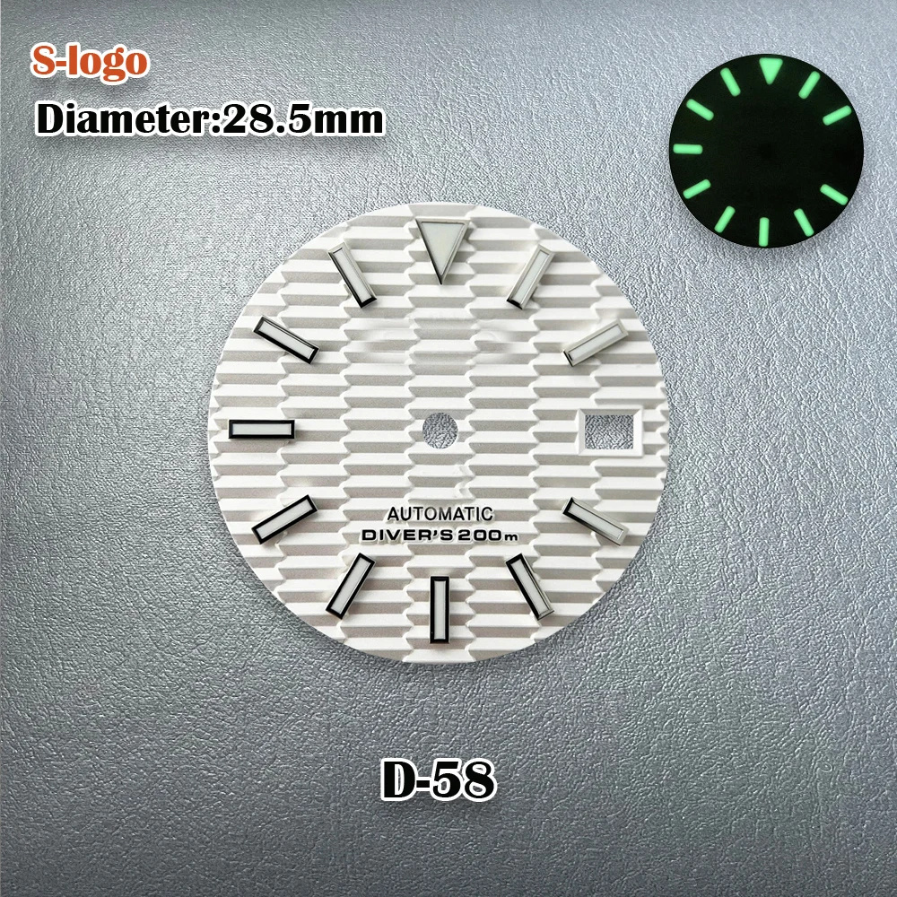 New 28.5mm NH35 Dial S Logo Wave Pattern Dial Fit NH35/NH36 Movement Green Luminous 3/3.8/4.2 O\'clock SKX007 Mod Accessories