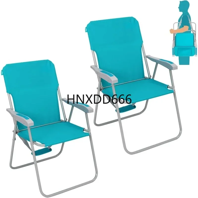 

Lightweight Folding Beach Chair for Adults, High Back Design, Comfortable Hard Armrests, Portable with Shoulder Straps