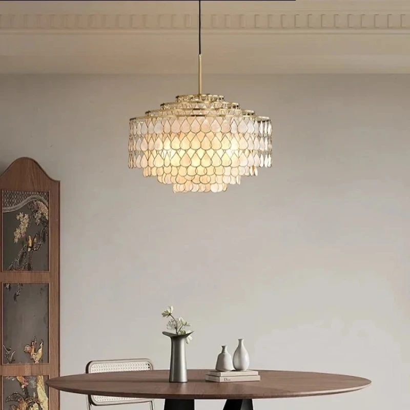 الفرنسية الفاخرة النحاس LED الثريا خمر الدمعة شكل قذيفة قلادة ضوء غرفة المعيشة دراسة مطعم غرفة نوم مصباح معلق #3