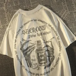 Koszulka męska Harajuku gotycka czaszka z horroru koszulka z krótkim rękawem punkowe topy T-shirt w za dużym rozmiarze Y2k ubrania męskie Streetwear