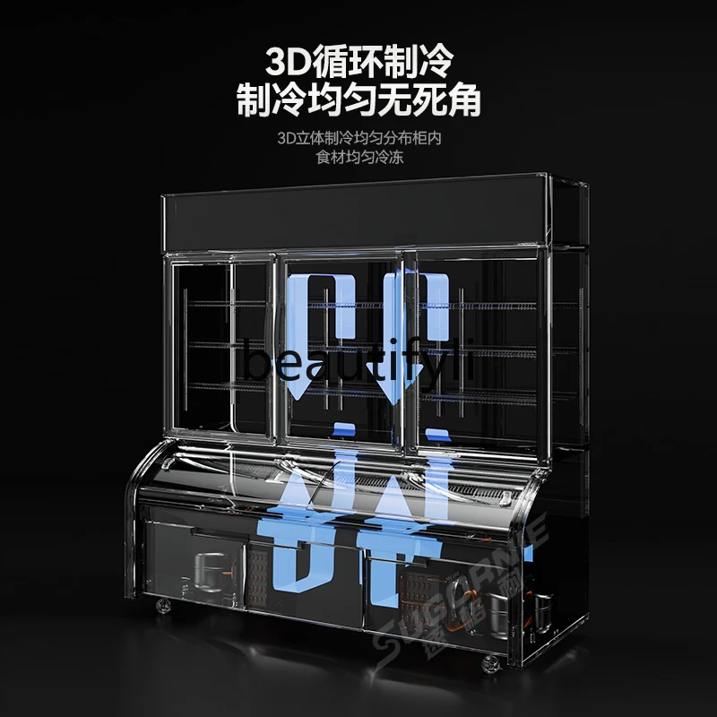 Dishes Display Cabinet Refrigerated and Fresh BBQ Restaurant Three Temperature Freezer