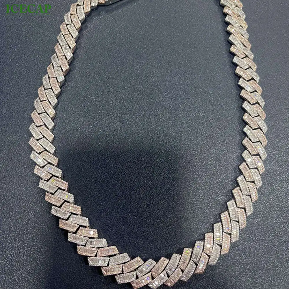 

Custom Two Tone Rapper Miami 925 Sterling Silver Vvs Moissanite Diamond Iced Out Cuban Link Chain Necklace