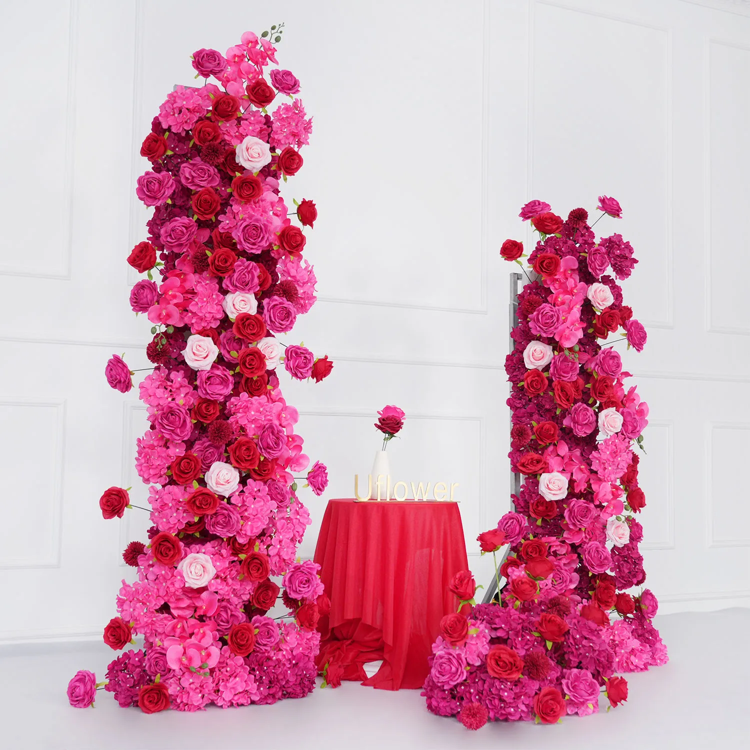

Uflower Rose Pink Rose Hydrangea 5D Floral Arrangement Wedding Backdrop Arch KT Board Decor Floor Flower Row Runner Event Props