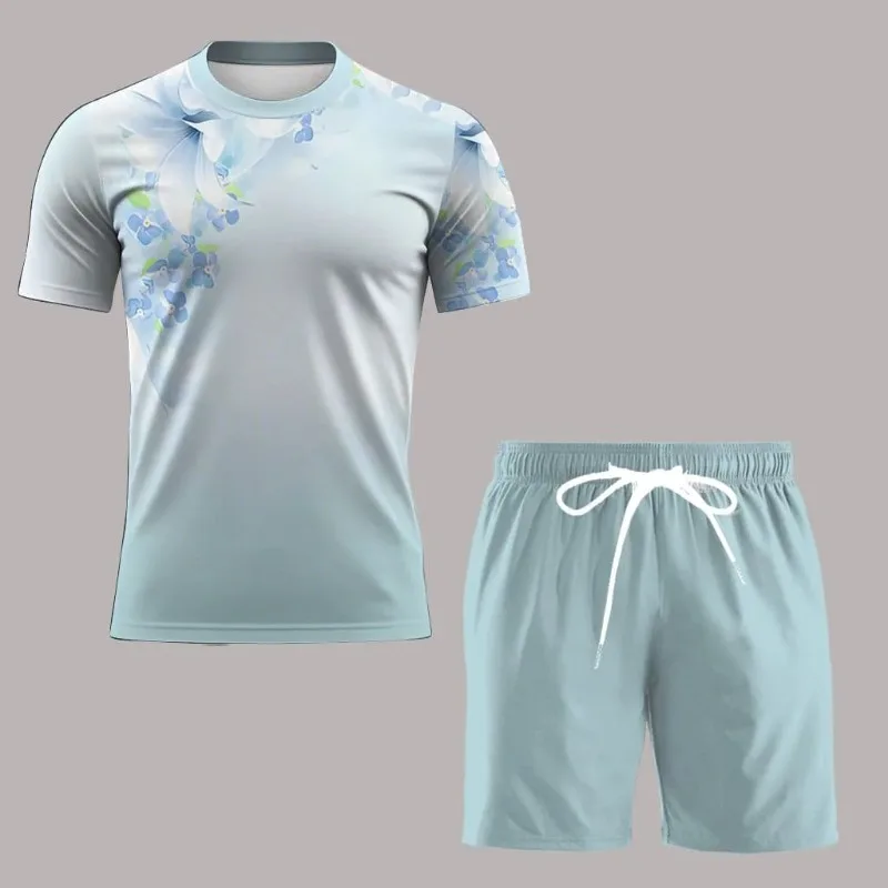 2025 Outdoor Tennis Sportswear Summer Running and Fitness Set Fashion 3D Printed Men's Short Sleeved T-shirt Shorts 2-piece Se
