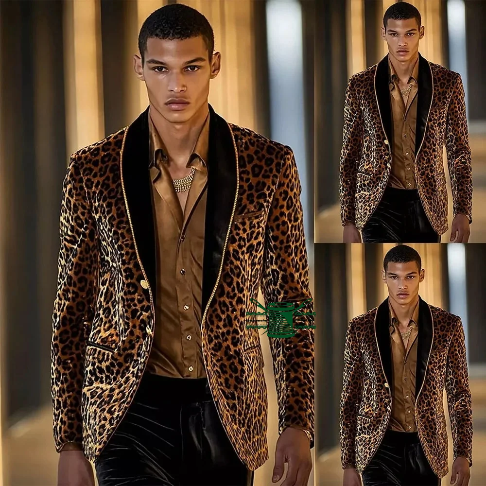 

Luxury Leopard Men's Blazer Suits Casual Peak Lapel Single Breasted Slim Fit 1 Piece jacket Customized Skinny Outfits Costume