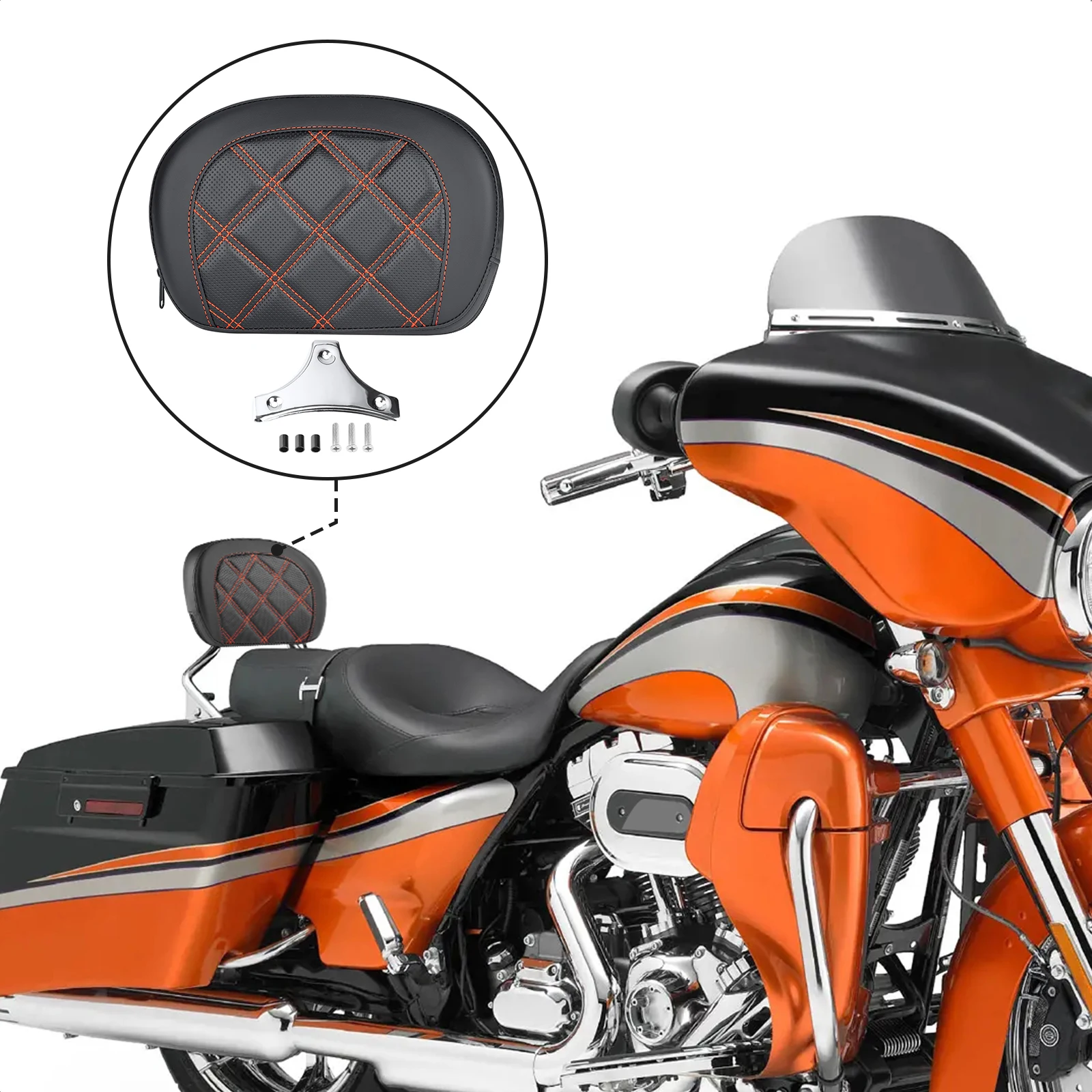 Orange Plated Check Backpack for Harley Size 18 Softail Models with Short or Full Height HoldFast Sissy Posts