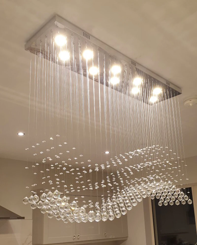 Wave Design K9 Crystal Rectangle Chandelier for Living Room Dining Room Bar Island Cabinet Lighting Hanging Lamp