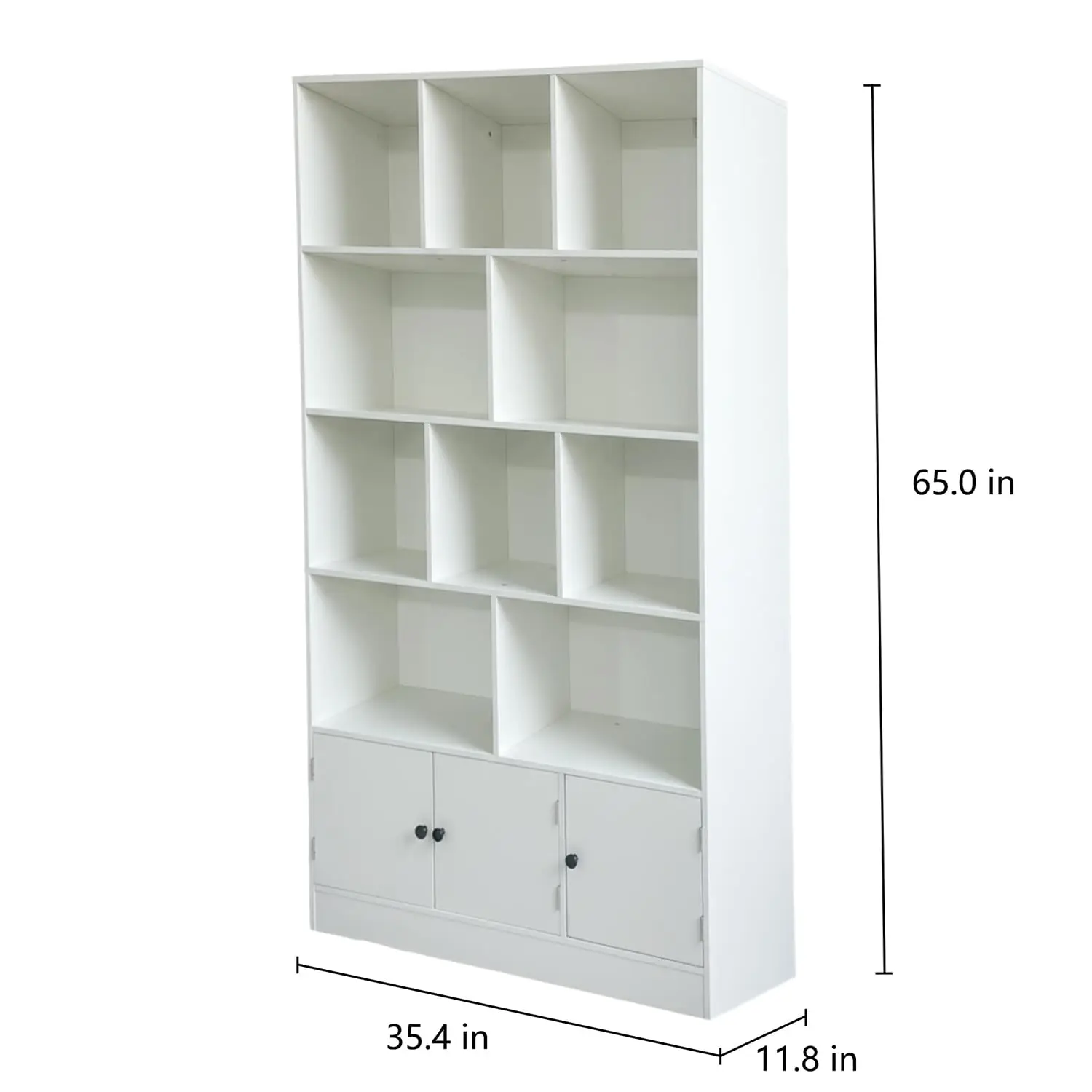 White 5-Tier 13-Cube Storage Cabinet with Doors, Freestanding Bookcase with Anti-Tip Kit for Living Room & Home Office, 35.4