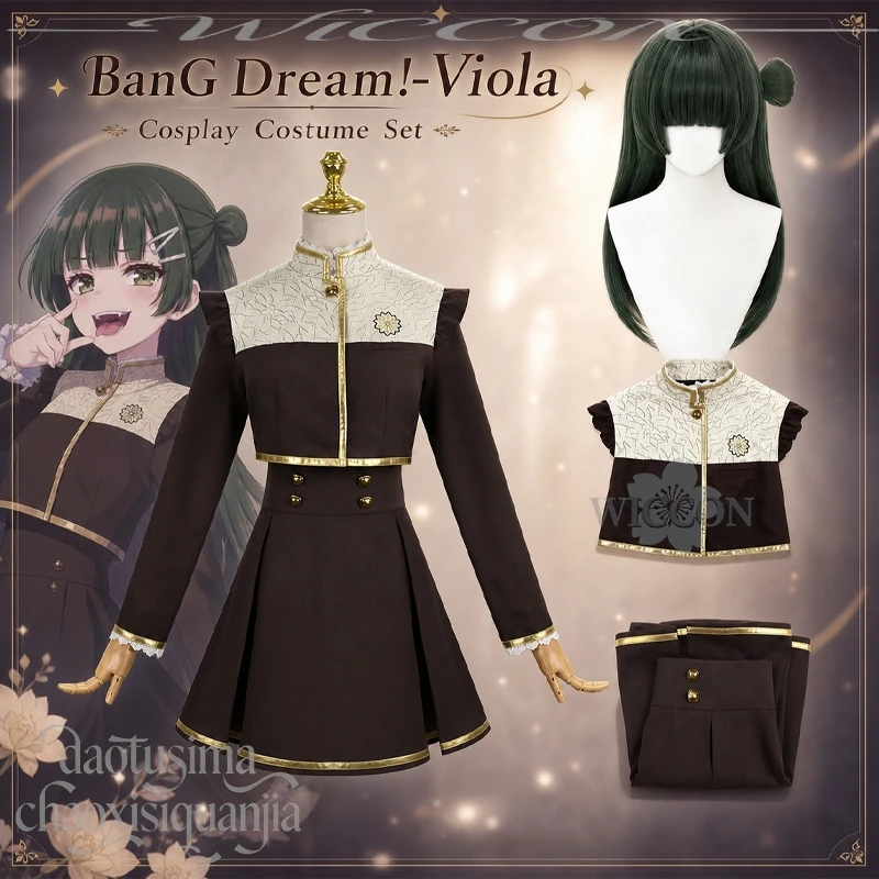 Juego de Anime BanG Dream! Disfraz de Cosplay de Viola, Uniforme Escolar Japonés Kawaii, Vestido Marrón Jk, Pelucas, Disfraz para Halloween, Navidad y Fiestas