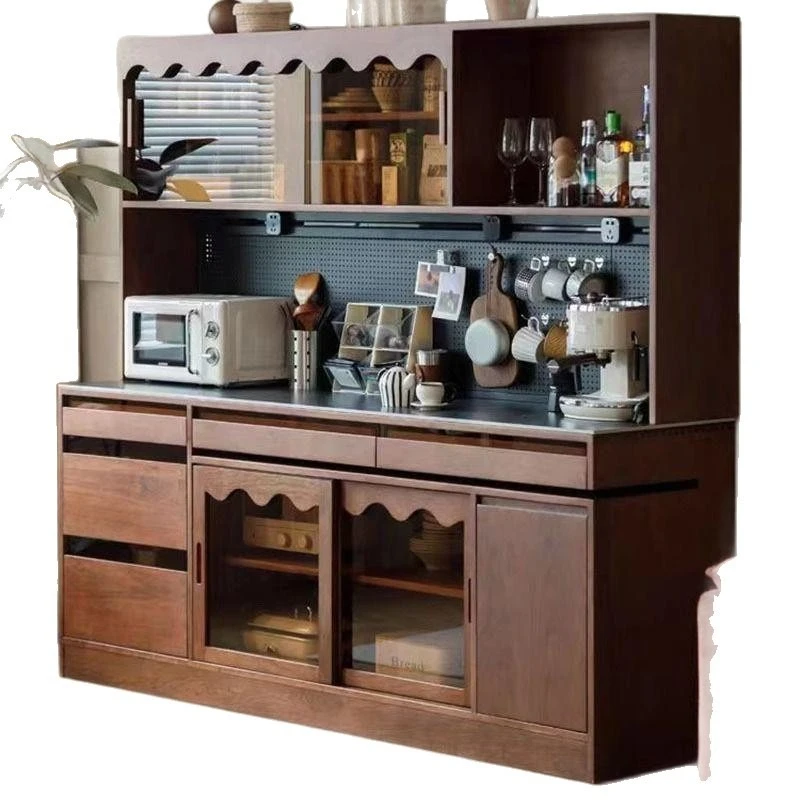 

Solid wood dining side cabinet rock slab dining table retractable against the wall