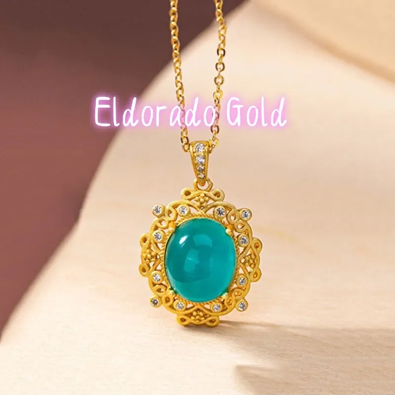 

Золотой кулон Eldorado Gold для женщин, позолоченный 24-каратным золотом (AU999), с амазонитом, в форме кружева | Позолоченное граненое кружево, филигранная отделка.