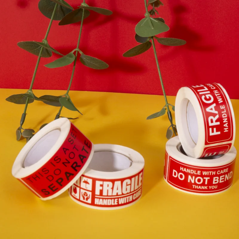 

250pcs/roll,Fragile warning label, English copperplate sticker, anti-removal fragile warning label, red warning label