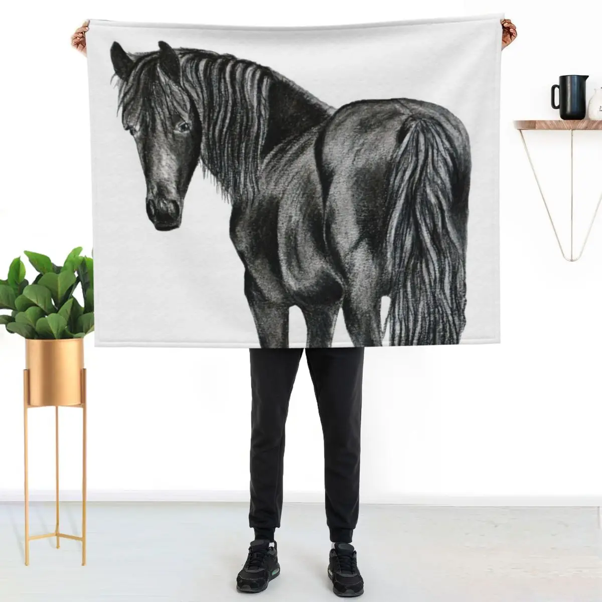 

Friesian horse Throw Blanket Soft Sherpa Fleece Warm Blanket for Winter