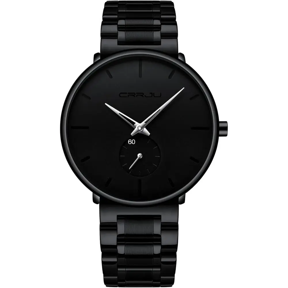 

Ultra-Slim Minimalist Waterproof Stainless Steel Watch with Black Hands for Men & Unisex