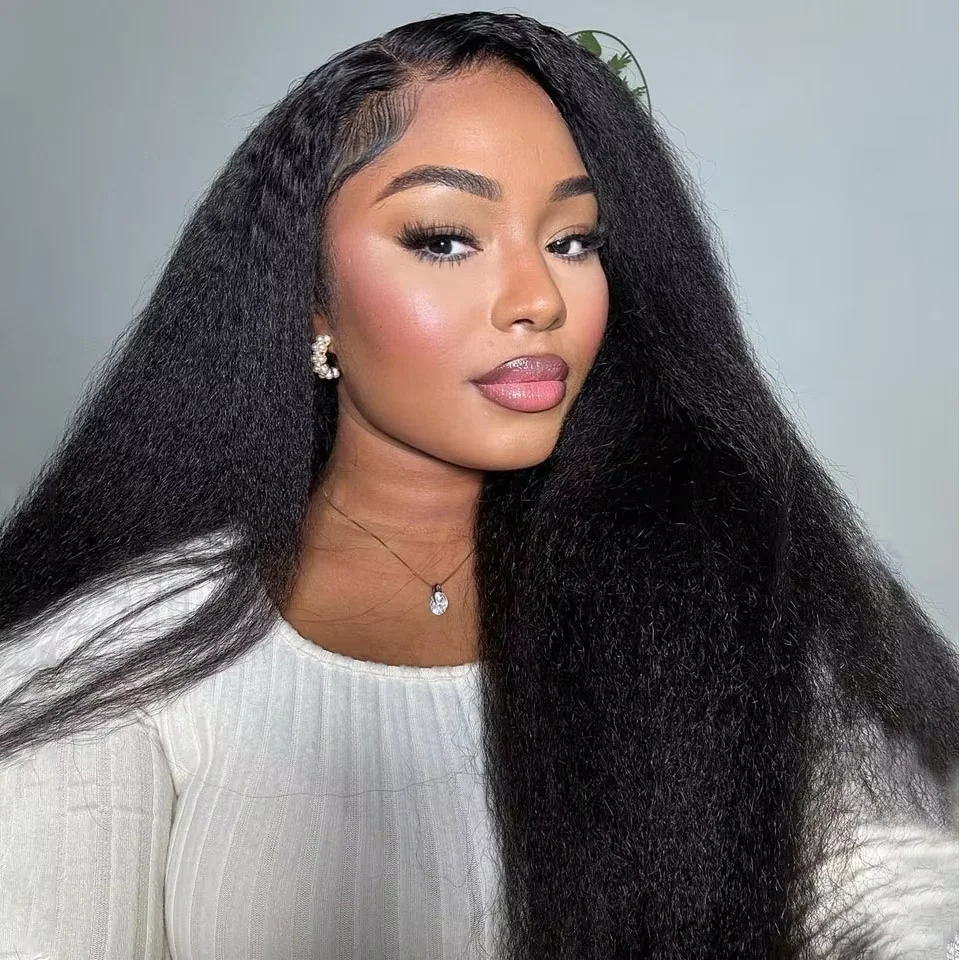 

Kinky Straight 13x4 Lace Front Human Hair Wigs For Women Brazilian Bone Colored Yaki Straight Transparent Lace Frontal Curly Wig