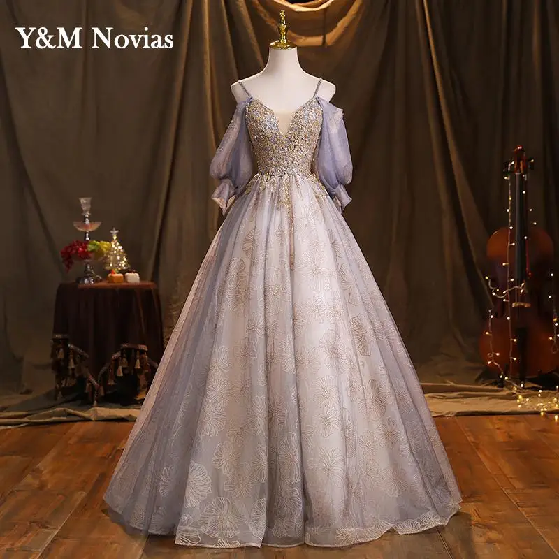 Vestido De quinceañera con cuentas De Organza, romántico, desmontable, mangas largas, elegante, dulce línea A, Vestido De novia De princesa