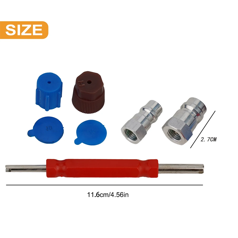 A/C Adapter Air Conditioning Conversion Valve Core CCaps Kit R12 To R134a With Removal Tool Retrofit Valve Fittings