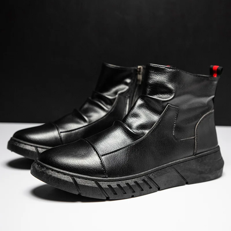 Guys Plain Tone High Cut Daily Boots Simple Reinforced Collar Cushion Insole Anti Slip City Street Walking Footwear