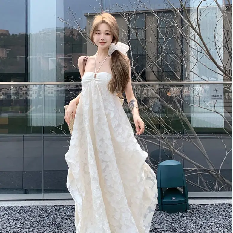 Beach Vaion Sle Bal Ne Hanging Dr Women's Spring Pure Desire Hollow out Midi Skirt Polyester Fiber Casual Wear