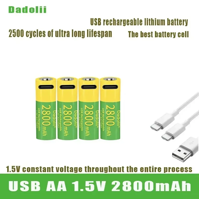 

Dadoli AA rechargeable lithium-ion battery, 2800Mah, 1.5 V, USB 2A fast charging, LSD battery remote control toy