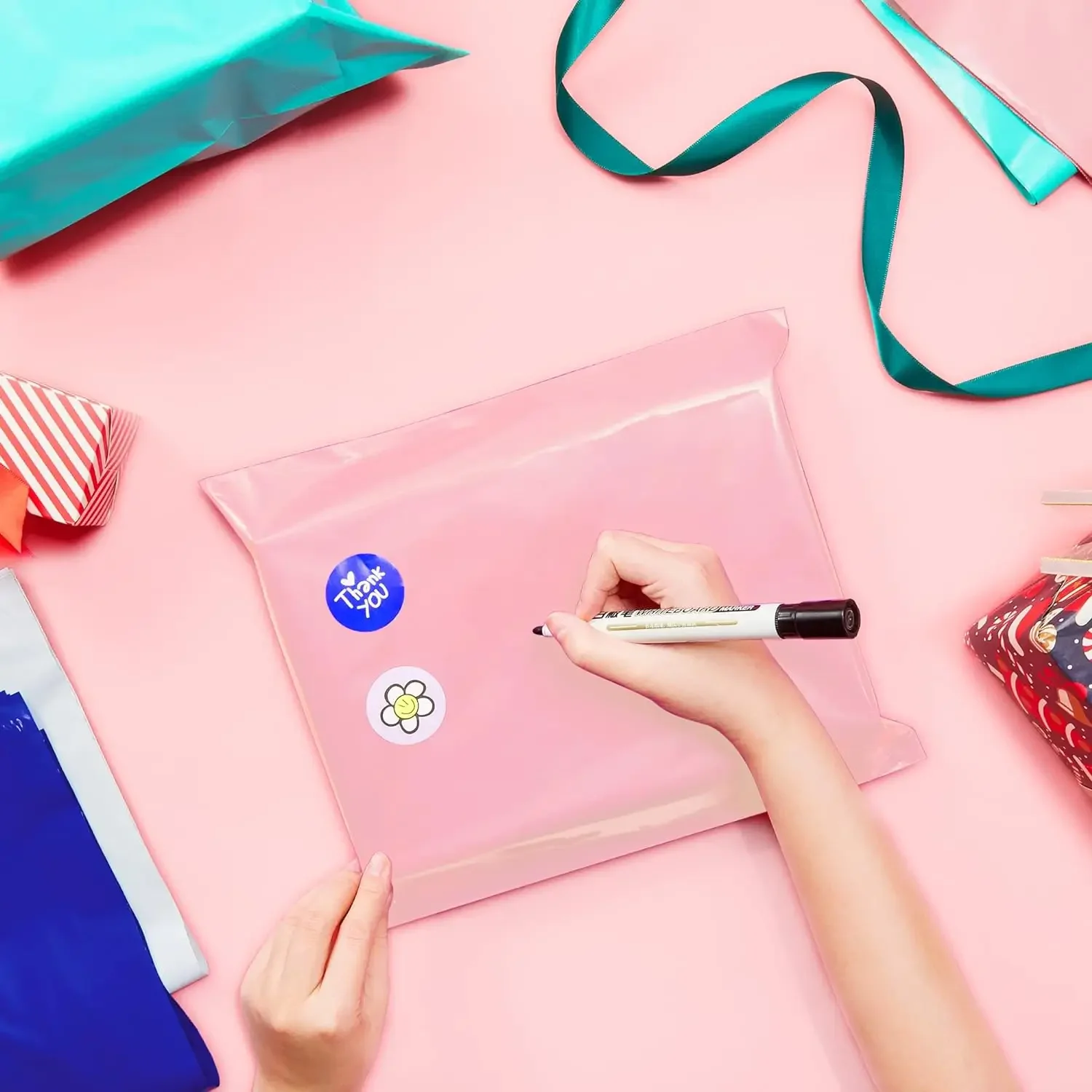 50 個厚いピンクポリ袋メーラー宅配便配送袋エクスプレス封筒収納メールバッグセルフシールパッケージポーチ中小企業