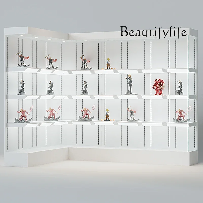 J Household Figure Display Cabinet Solid Wood Small Glass Door Model Trophy Display Cabinet Product Window Cabinet With Lamp