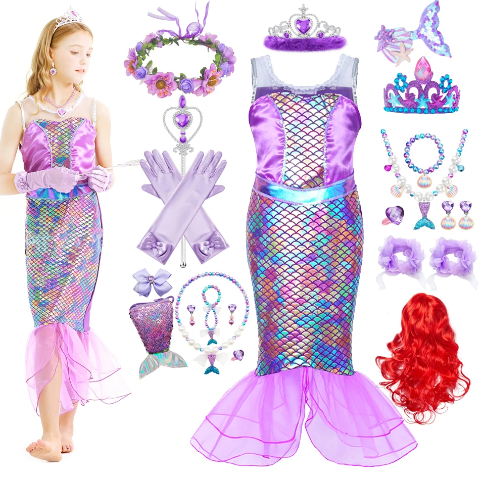 Little Mermaid Costume for Girls Princess Party Ariel Dress Kids Summer Beach Frocks Fancy Child Fairy Tale Clothing 2-8T