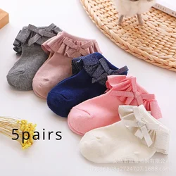 5 Pairs Baby Girl Lace Baby Socks, Spring And Summer Crystal Silk Cute Mesh Breathable And Versatile Princess Children's Socks