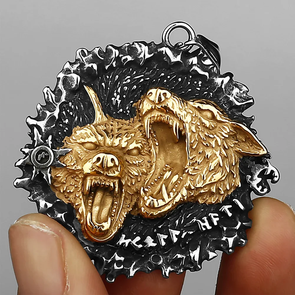 Vintage Viking Wolf Necklace for Men Punk Norse Odin Amulet Totem Stainless Steel Pendant Necklace Fashion Biker Amulet Jewelry